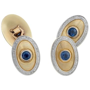 14k white and yellow gold cufflinks with sapphire accents