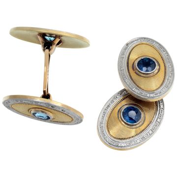 14k white and yellow gold cufflinks with sapphire accents