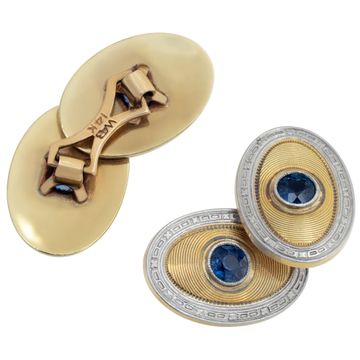 14k white and yellow gold cufflinks with sapphire accents