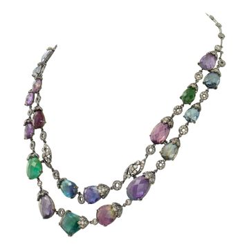 18k black rhodium plated necklace & earring set with approx. 2 cts pave diamonds