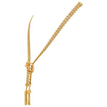 18k yellow gold necklace with hanging tassel accents, 20 inches long, tassels 3''