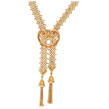 18k yellow gold necklace with hanging tassel accents, 20 inches long, tassels 3''