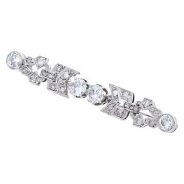 Art Deco Diamonds Bar/Pin In Platinum. European Round Brilliant Cut Diamonds Total Approx. Weight: 3.00 Carats,