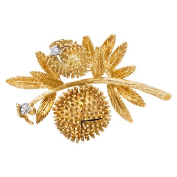 Blossoming diamond flower brooch in 18k
