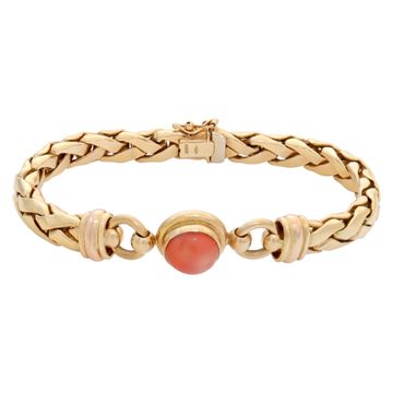 Braided 18k yellow gold & coral necklace and braclet set