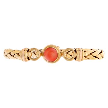 Braided 18k yellow gold & coral necklace and braclet set