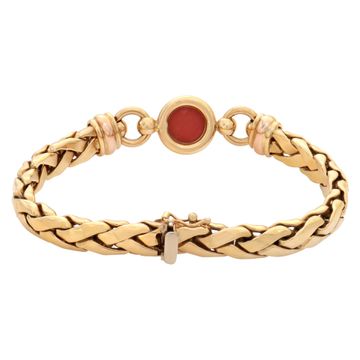 Braided 18k yellow gold & coral necklace and braclet set