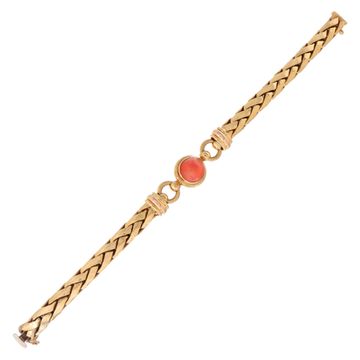 Braided 18k yellow gold & coral necklace and braclet set