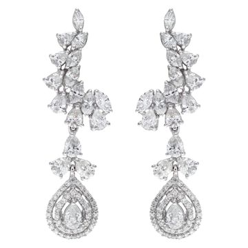 Brilliant marquise, pear, round cut diamond dangling earrings set in 18k white gold. Total diamonds approx. weight: 5.00 carats