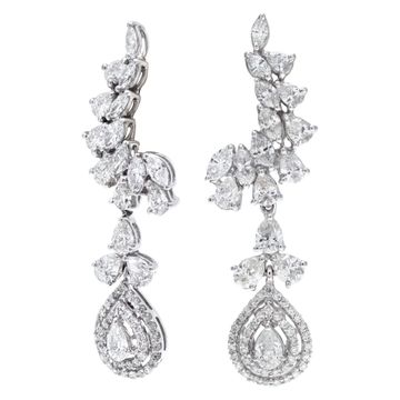 Brilliant marquise, pear, round cut diamond dangling earrings set in 18k white gold. Total diamonds approx. weight: 5.00 carats