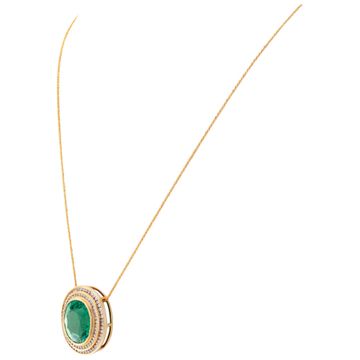 Brilliant oval cut green tourmaline and diamonds pendant on a 14k yellow gold 20 inches chain.