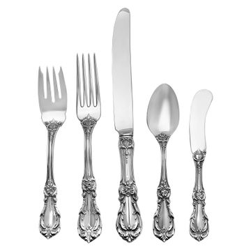 "BURGUNDY" sterling silver flatware set, ptd in 1949 by Reed & Barton- 5 Place settting for 18 + and 3 serving pieces.