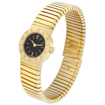 Bvlgari Tubogas bb192t 18k Yellow Gold Black dial 19mm Quartz watch