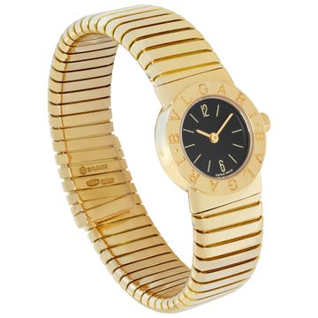 Bvlgari Tubogas bb192t 18k Yellow Gold Black dial 19mm Quartz watch