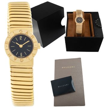Bvlgari Tubogas bb192t 18k Yellow Gold Black dial 19mm Quartz watch