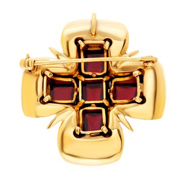 Byzantine cross brooch/pendant with garnet set in 14k, from the "CLEO" collection, modern reproduction from the Metropolitan Museum of Art in new-York