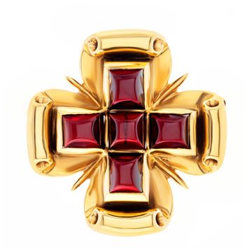 Byzantine cross brooch/pendant with garnet set in 14k, from the "CLEO" collection, modern reproduction from the Metropolitan Museum of Art in new-York