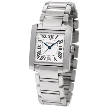 Cartier Tank Francaise W50011S3 18k White Gold Silver Guilloche dial 28mm