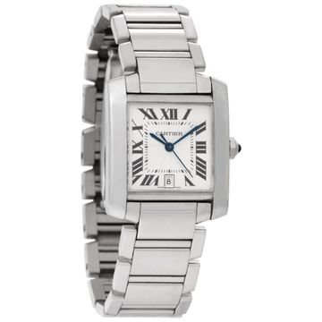 Cartier Tank Francaise W50011S3 18k White Gold Silver Guilloche dial 28mm