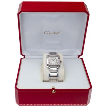 Cartier Tank Francaise W50011S3 18k White Gold Silver Guilloche dial 28mm