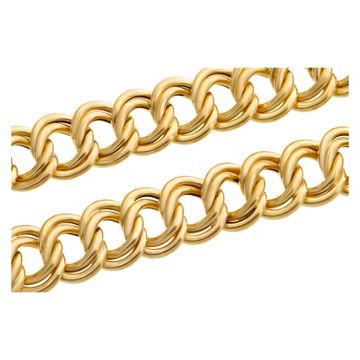 Choker necklace with Roman coin style center motif in 18K yellow gold. Chain length: 16" length x 10mm width.