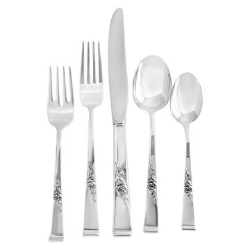 "CLASSIC ROSE" sterling silver flatware set by Reed & Barton, patented in 1954. 5 place setting for 10 with xtras + 2 serving pieces. Over sterling silver-
Great Starter set.