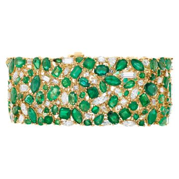 Colombian emerald and diamond bracelet set in 18k yellow gold