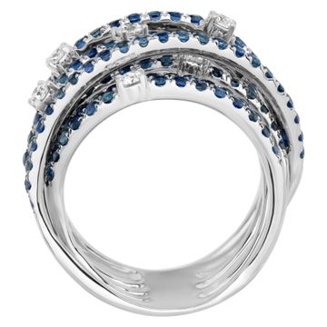 Crossover Light Blue Sapphire And Diamond Ring In 14k White Gold. Over 2 .00 Carats Blue Sapphires And Approx. 0.20 Carat Diamonds