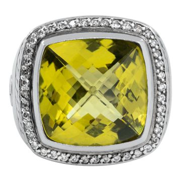 David Yurman Albion lemon quartz ring in sterling silver. Size 6.
