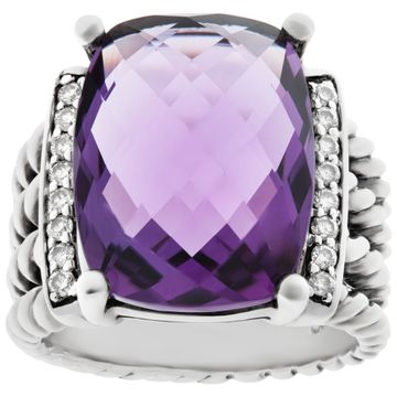 David Yurman Amethyst and diamond ring in sterling silver