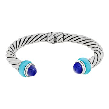 David Yurman cable bracelet in sterling silver with turquoise & blue enamel