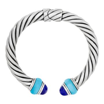 David Yurman cable bracelet in sterling silver with turquoise & blue enamel