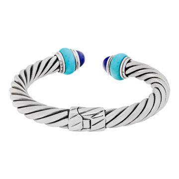 David Yurman cable bracelet in sterling silver with turquoise & blue enamel
