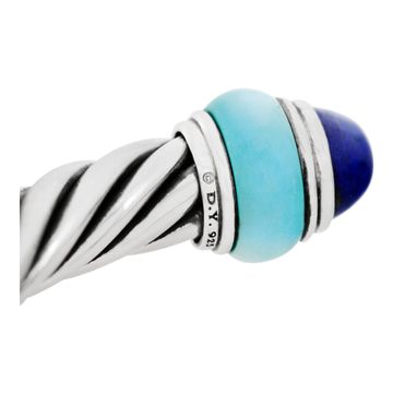 David Yurman cable bracelet in sterling silver with turquoise & blue enamel