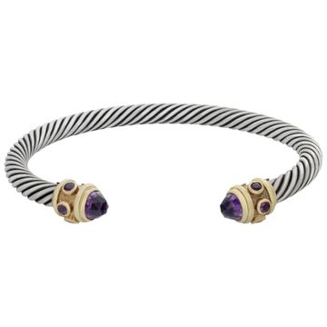 David Yurman Renaissance Cable cuff bangle in 14k & stering silver with amethyst