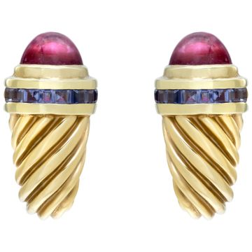 David Yurman Shrimp Earrings In 14k Yellow Gold With Tourmaline & Amethyst