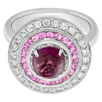 Diamond and pink sapphire ring in 18k white gold