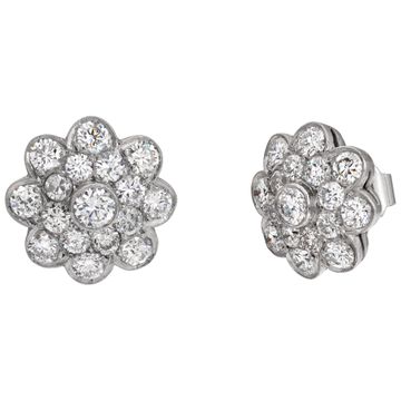 Diamond cluster flower earrings in platinum, approx. 4 carats in diamonds