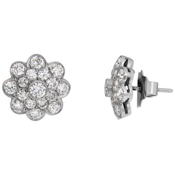 Diamond cluster flower earrings in platinum, approx. 4 carats in diamonds