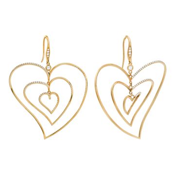 Diamond Heart Shaped Dangling Earing, Tiffany Style, in 18k yellow gold