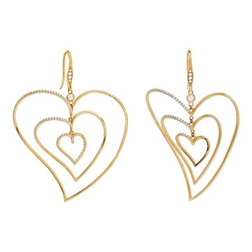 Diamond Heart Shaped Dangling Earing, Tiffany Style, in 18k yellow gold