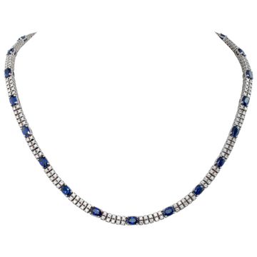 Diamonds and sapphires necklace in 18k white gold