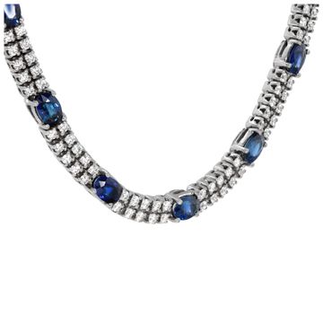Diamonds and sapphires necklace in 18k white gold