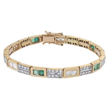Emerald and diamonds bracelet in 14k yellow gold