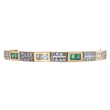 Emerald and diamonds bracelet in 14k yellow gold