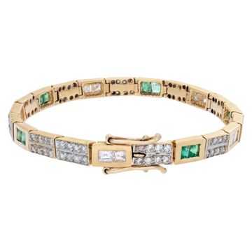 Emerald and diamonds bracelet in 14k yellow gold