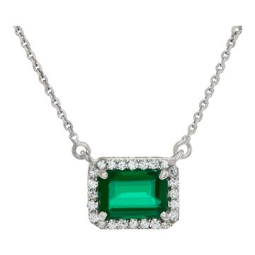Emerald pendant with diamond accents 18k white gold