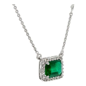 Emerald pendant with diamond accents 18k white gold