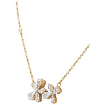 Flower diamonds chain necklace in 18k yellow gold. Round and marquise brilliant cut diamonds total approx. weight: 1.60 carat