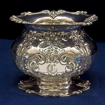 Frank M. Whiting 5 piece hand chased with gold gild sterling silver tea set over 137 oz troy